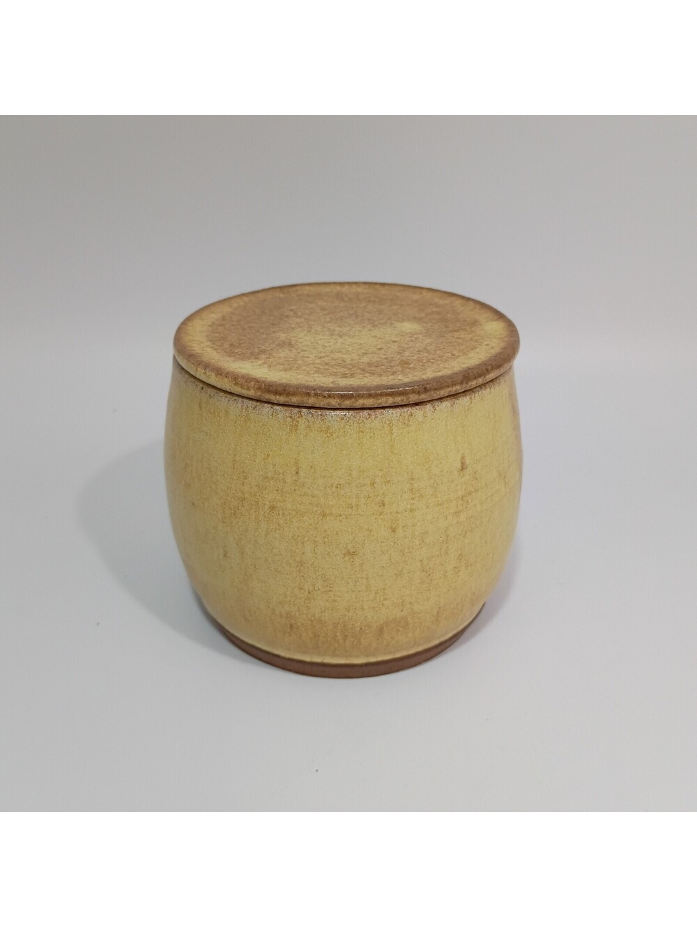 Studio Art Pottery Stoneware Butter Bell French Crock Yellow Tan Glazed Signed